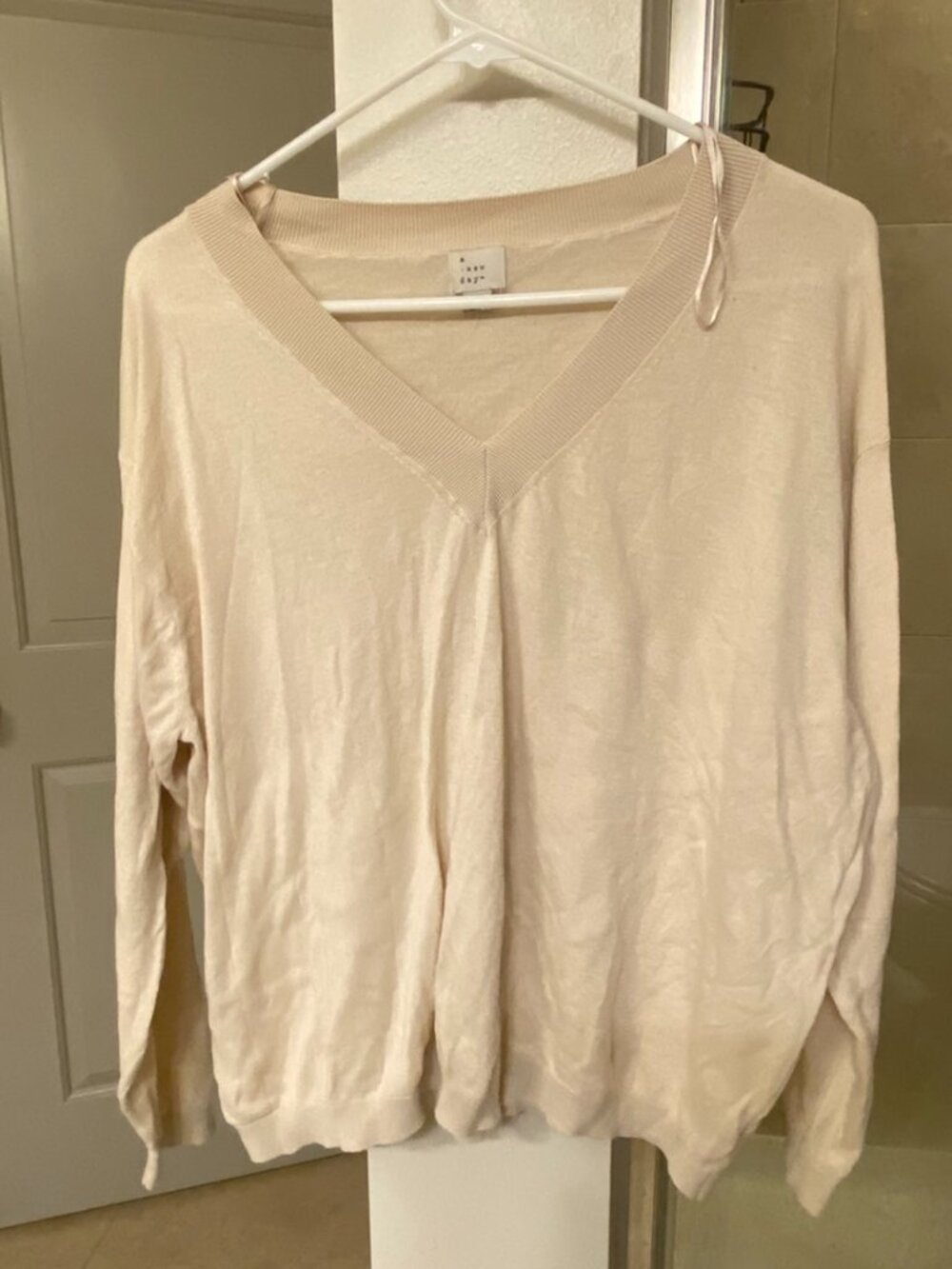 A New Day Cream V Neck Long Sleeve Pullover Womens Sweater Size XL